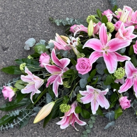Pink Rose and Lily Casket Spray
