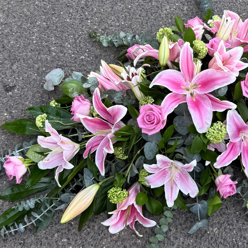 Pink Rose and Lily Casket Spray
